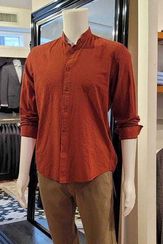 Alonso Mandarin-Collared Shirt in Rust