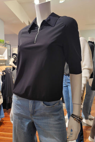 Half-Zip Polo Top in Black