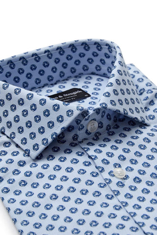 Barry Long-Sleeved Sport Shirt in Light Blue Print