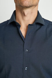 Deion Long-Sleeved Sport Shirt in Navy Pindots