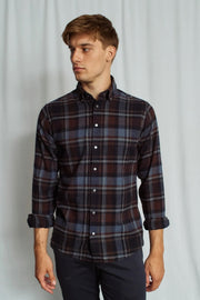 Tethys Long-Sleeved Sport Shirt in Brushed Navy Plaid