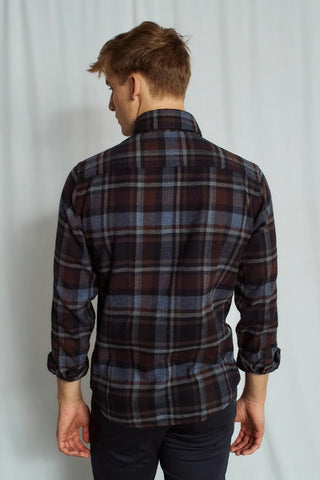 Tethys Long-Sleeved Sport Shirt in Brushed Navy Plaid