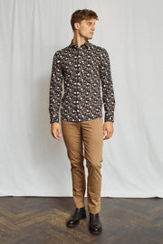 Brishon Long-Sleeved Sport Shirt in Navy Whisky Print