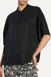 Short Sleeve Linen Top in Black