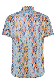 Short-Sleeved Sport Shirt With Surfboard Print in Light Blue