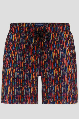 Swim Shorts with Surfboard Print in Navy