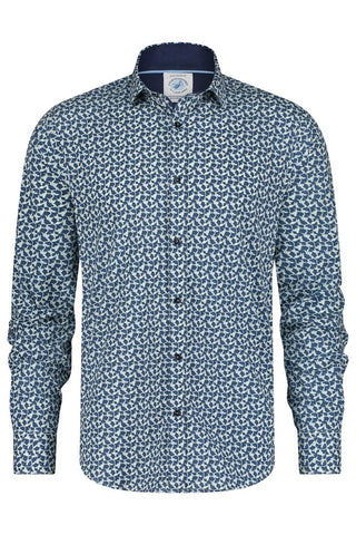 Long-Sleeved Sport Shirt in Night-Sky Blue Artistic Minimal Print