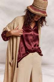 Satin-Style Blouse in Red Grape