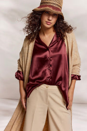 Satin-Style Blouse in Red Grape