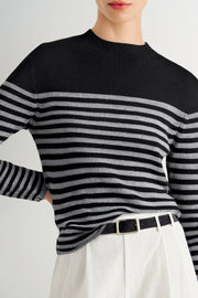 Wool Blend Striped Sweater in Black