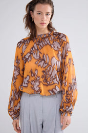 Long-Sleeved Blouse in Spicy Orange Print