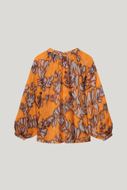 Long-Sleeved Blouse in Spicy Orange Print