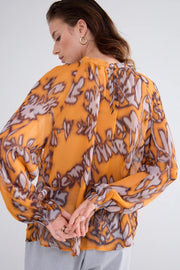 Long-Sleeved Blouse in Spicy Orange Print