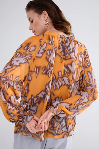 Long-Sleeved Blouse in Spicy Orange Print