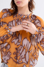 Long-Sleeved Blouse in Spicy Orange Print