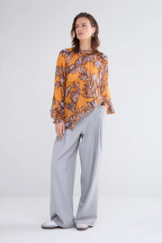 Long-Sleeved Blouse in Spicy Orange Print