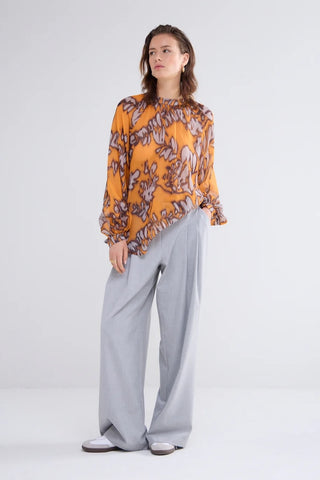 Long-Sleeved Blouse in Spicy Orange Print