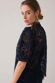 Short Sleeve Lace Top in Navy Noir