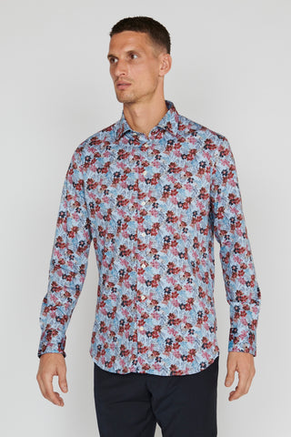 Marc Long-Sleeved Sport Shirt in Faded Rose Floral Print
