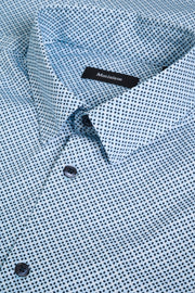 Trostol Long-Sleeved Sport Shirt in Chambray Blue Mico Print