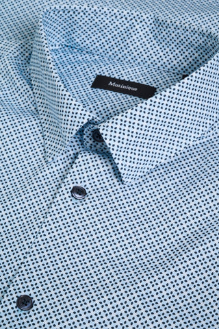 Trostol Long-Sleeved Sport Shirt in Chambray Blue Mico Print