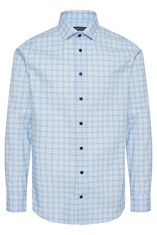 Marc Long-Sleeved Sport Shirt in Chambray Blue Medallion