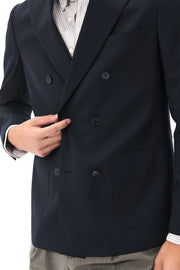 Garet Double-Breasted Blazer in Dark-Blue Salute Cavalry Twill