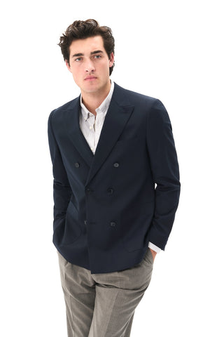 Garet Double-Breasted Blazer in Dark-Blue Salute Cavalry Twill