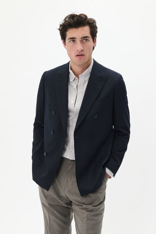 Garet Double-Breasted Blazer in Dark-Blue Salute Cavalry Twill