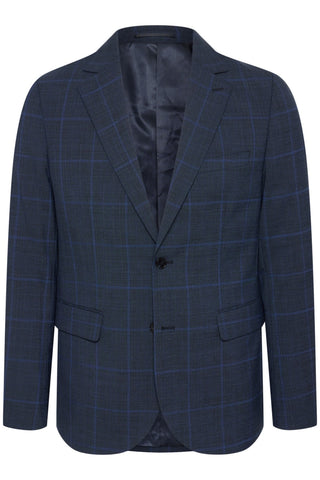 George Single-Breasted Sport Coat in Dark Navy Mélange Windowpane Check