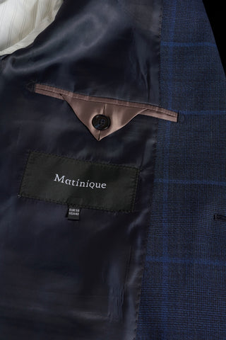 George Single-Breasted Sport Coat in Dark Navy Mélange Windowpane Check