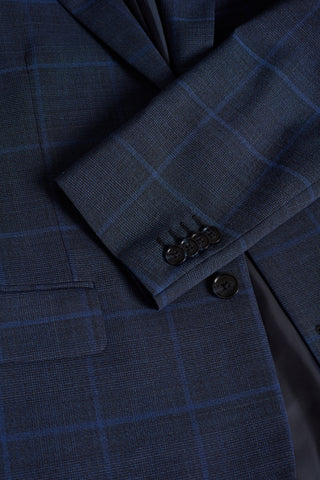 George Single-Breasted Sport Coat in Dark Navy Mélange Windowpane Check