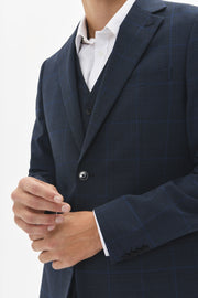 George Single-Breasted Sport Coat in Dark Navy Mélange Windowpane Check