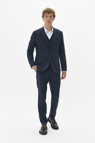 George Single-Breasted Sport Coat in Dark Navy Mélange Windowpane Check