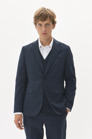 George Single-Breasted Sport Coat in Dark Navy Mélange Windowpane Check