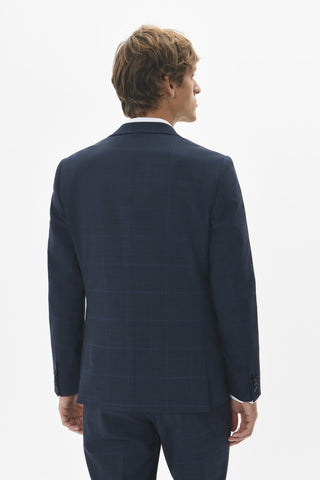 George Single-Breasted Sport Coat in Dark Navy Mélange Windowpane Check