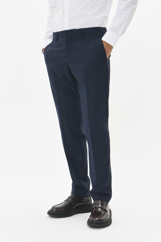 Las Pants in Dark Navy Mélange Windowpane Check