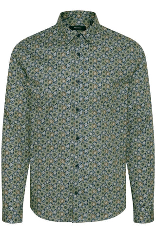 Trostol Long-Sleeved Concealed Button-Down Sport Shirt in Thyme Mosaic Print