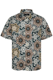 Floss Short-Sleeved Sport Shirt in Nut Brown Geo-Print