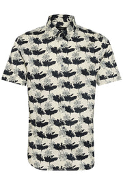 Trostol Short-Sleeved, Concealed Button-Down Sport Shirt in Salute Leaf Print