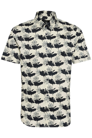 Trostol Short-Sleeved, Concealed Button-Down Sport Shirt in Salute Leaf Print