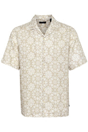 Klampo Short-Sleeved Convertible-Collar Shirt in Plaza Taupe Print