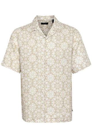 Klampo Short-Sleeved Convertible-Collar Shirt in Plaza Taupe Print