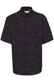 Franjo Short-Sleeved Shirt in Black With Micro-Grid Check