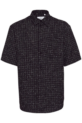 Franjo Short-Sleeved Shirt in Black With Micro-Grid Check