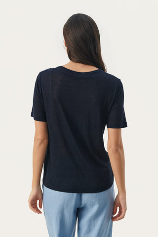 Emme Short-Sleeved Linen T-Shirt in Dark Navy