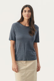 Emme Short-Sleeved Linen T-Shirt in Turbulence