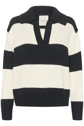 Elinda Sweater in Dark Navy and White Bar Stripes
