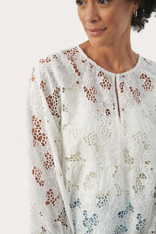 Anidas Long-Sleeved Lace Blouse in Bright White
