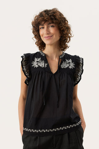 Gundborg Embroidered Top in Black